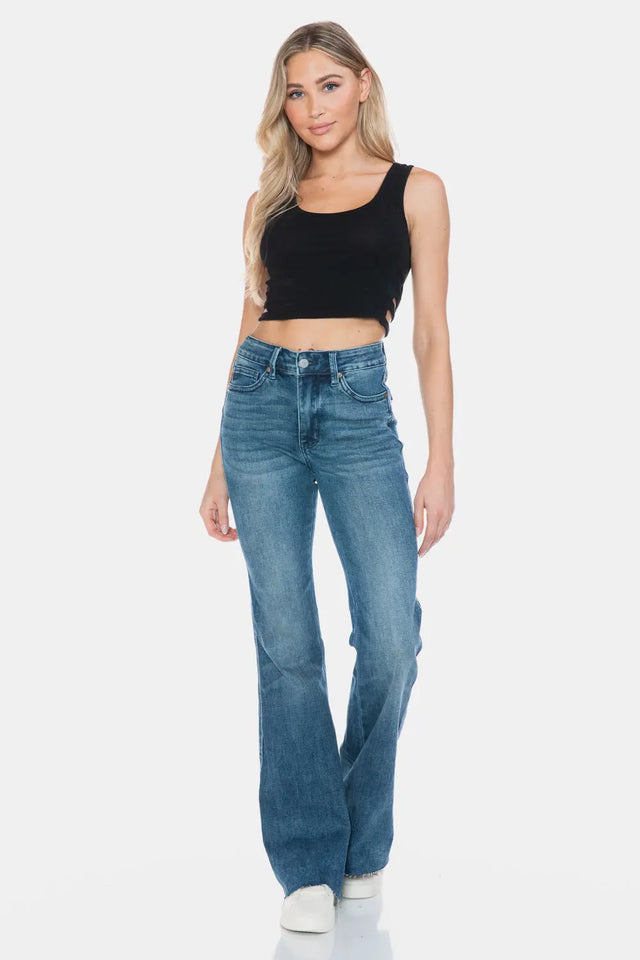 Judy Blue Full Size Tummy Control Cut Hem Flare Jeans Trendsi Hanalas