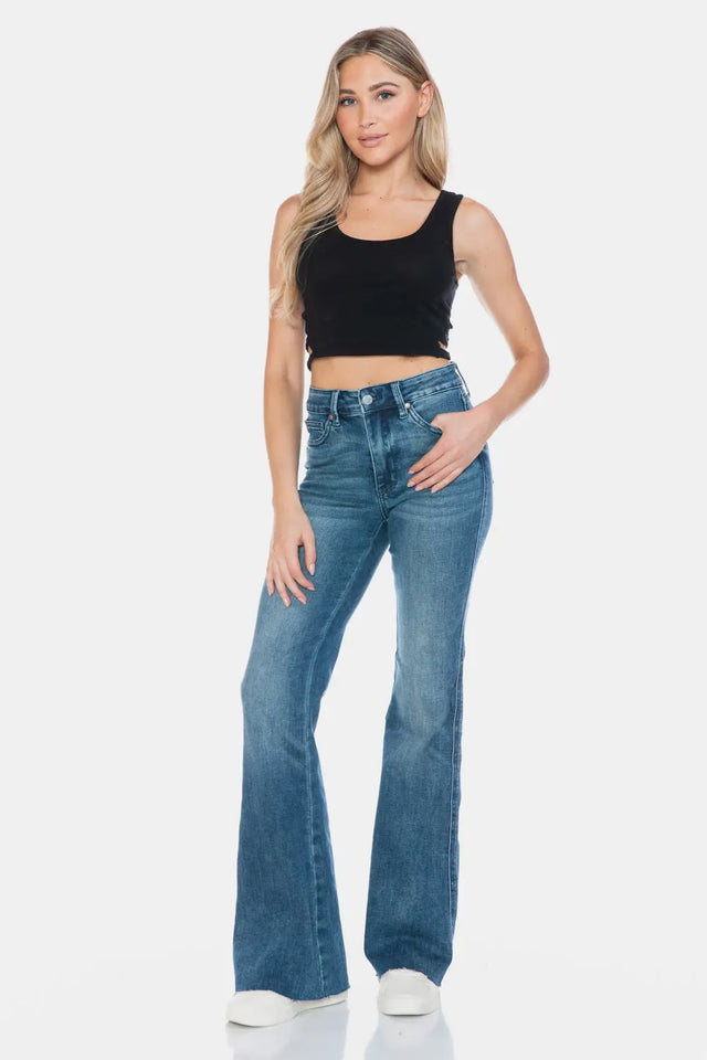 Judy Blue Full Size Tummy Control Cut Hem Flare Jeans Trendsi Hanalas