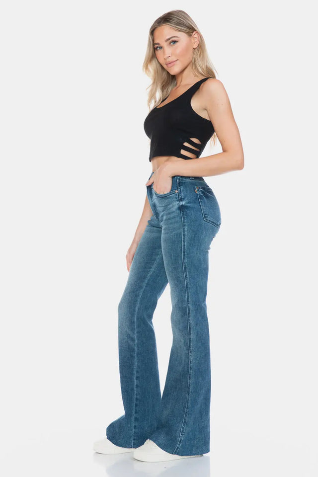 Judy Blue Full Size Tummy Control Cut Hem Flare Jeans Trendsi Hanalas