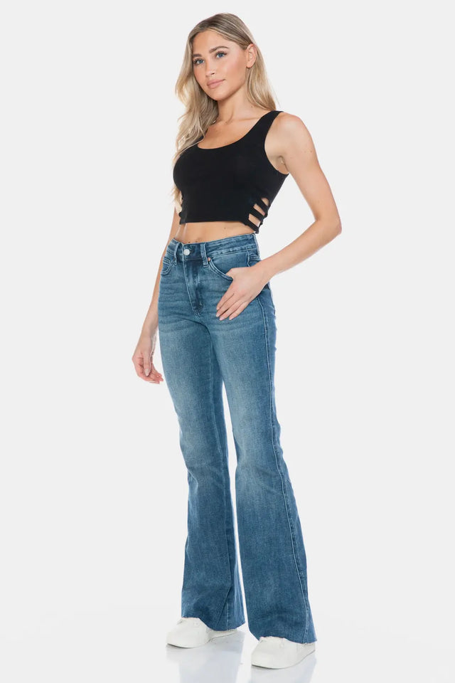 Judy Blue Full Size Tummy Control Cut Hem Flare Jeans Trendsi Hanalas