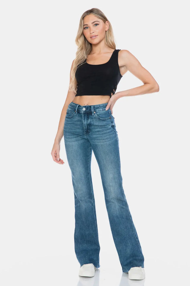 Judy Blue Full Size Tummy Control Cut Hem Flare Jeans Trendsi Hanalas