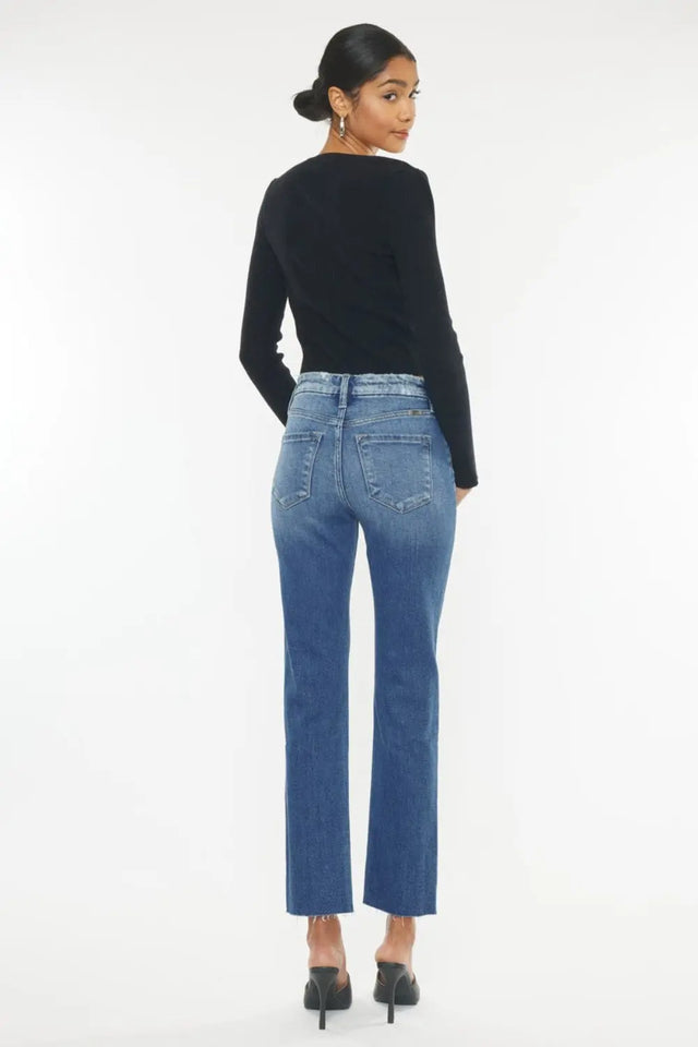 Kancan High Rise Wide Waistband Slim Straight Jeans Trendsi Hanalas