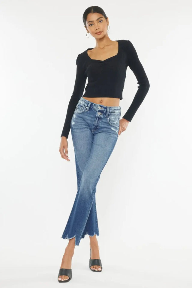 Kancan High Rise Wide Waistband Slim Straight Jeans Trendsi Hanalas