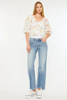 Kancan Mid Rise Frayed Hem Straight Jeans Trendsi Hanalas