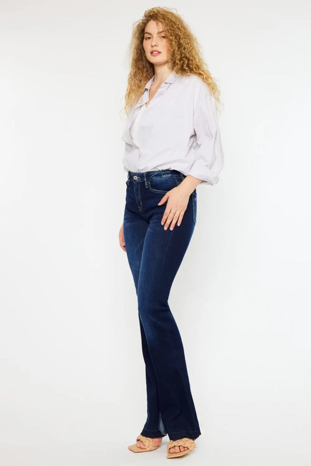 Kancan Mid Rise Slim Flare Jeans Trendsi Hanalas