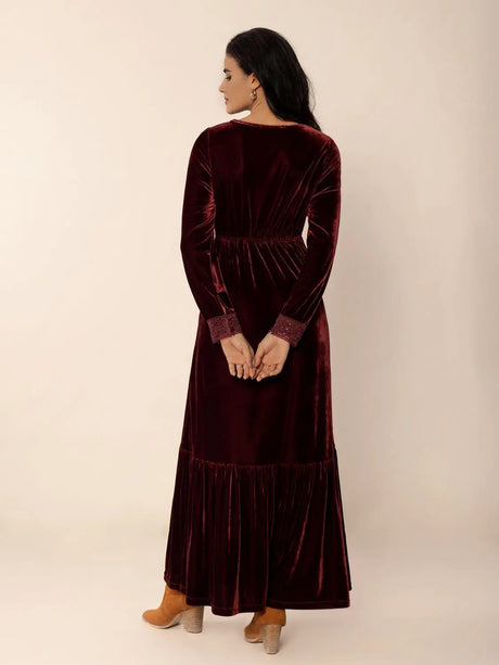 Lace Detail V-Neck Long Sleeve Dress | Hanalas