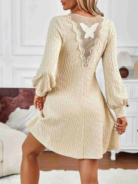 Lace Detail V-Neck Long Sleeve Dress | Hanalas