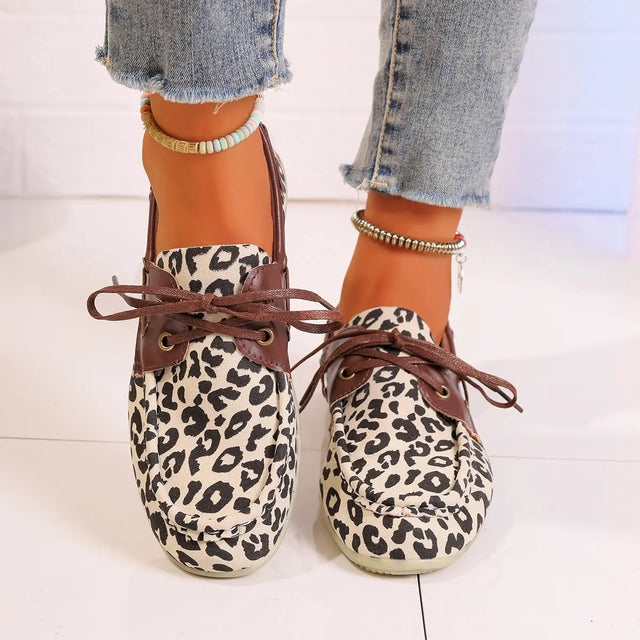 Lace Up Leopard Slip-Ons Trendsi Hanalas