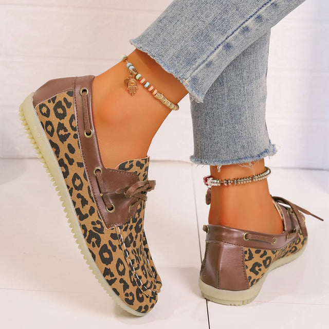 Lace Up Leopard Slip-Ons Trendsi Hanalas