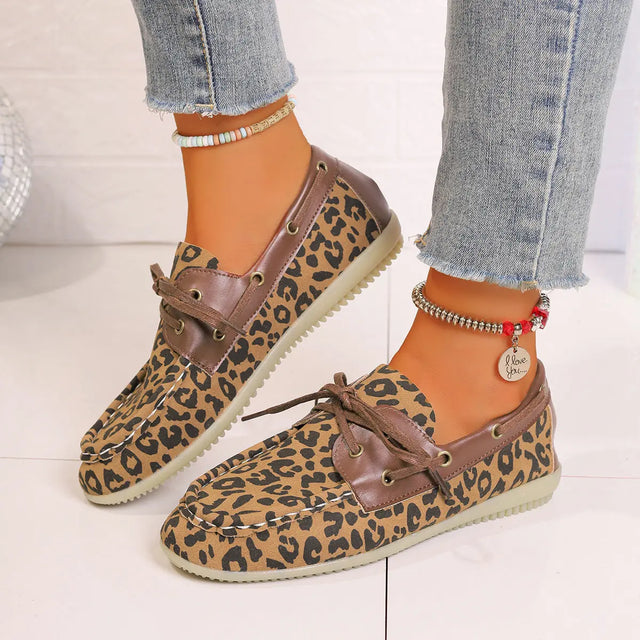 Lace Up Leopard Slip-Ons Trendsi Hanalas