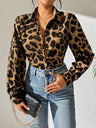 Leopard Collared Neck Long Sleeve Shirt Trendsi Hanalas