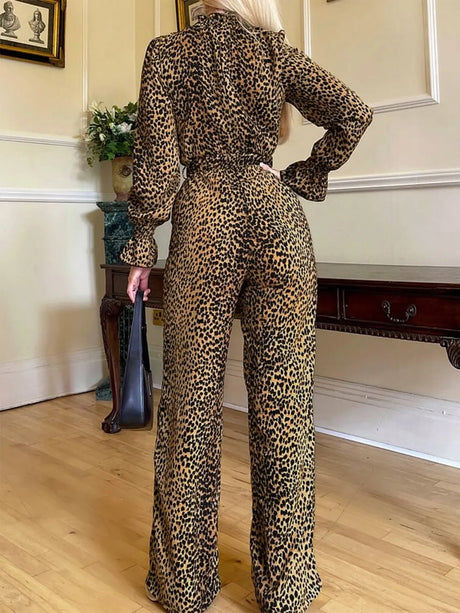 Leopard Flounce Sleeve Wide Leg Jumpsuit Trendsi Hanalas