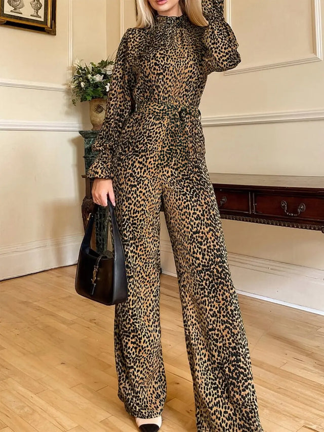 Leopard Flounce Sleeve Wide Leg Jumpsuit Trendsi Hanalas