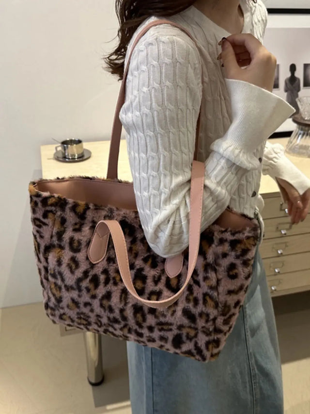 Leopard Fluff Tote Bag Trendsi Hanalas