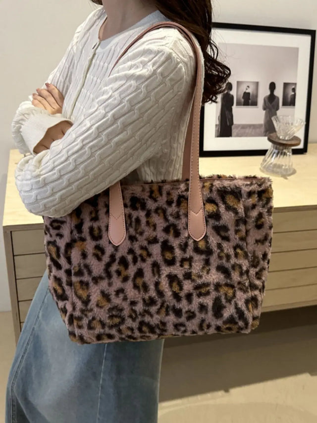 Leopard Fluff Tote Bag Trendsi Hanalas