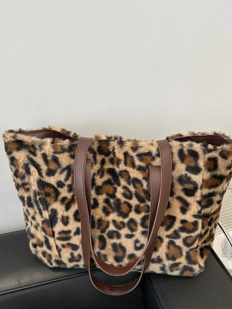 Leopard Fluff Tote Bag Trendsi Hanalas