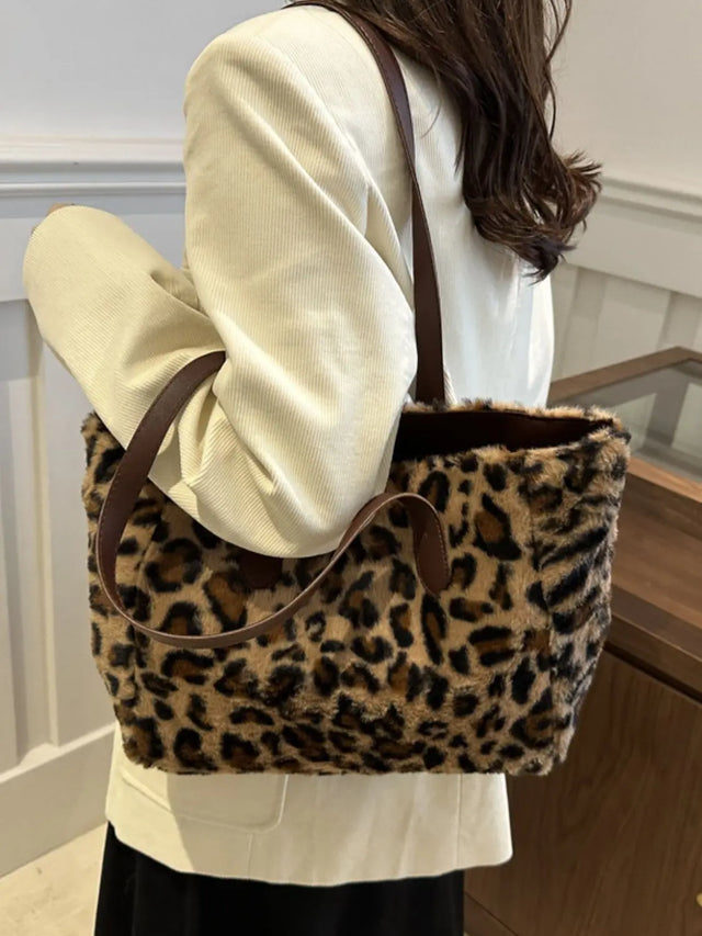 Leopard Fluff Tote Bag Trendsi Hanalas