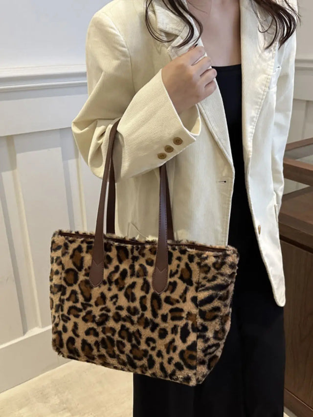 Leopard Fluff Tote Bag Trendsi Hanalas