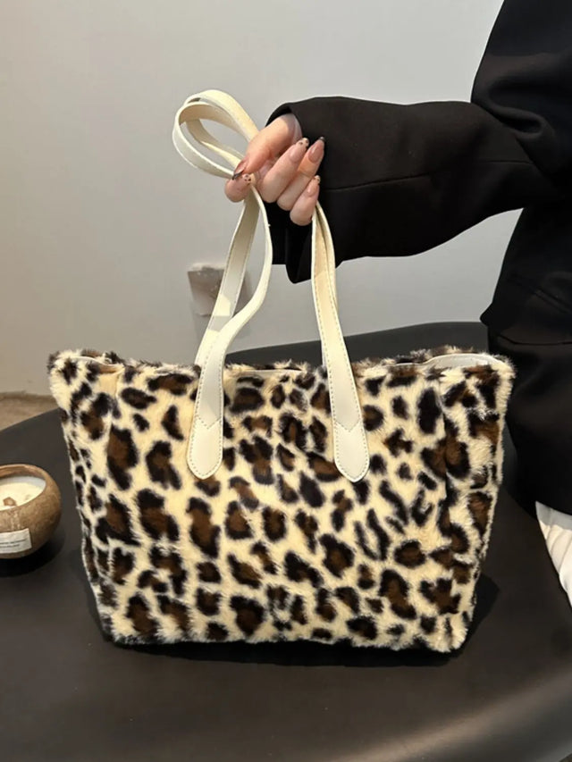 Leopard Fluff Tote Bag Trendsi Hanalas