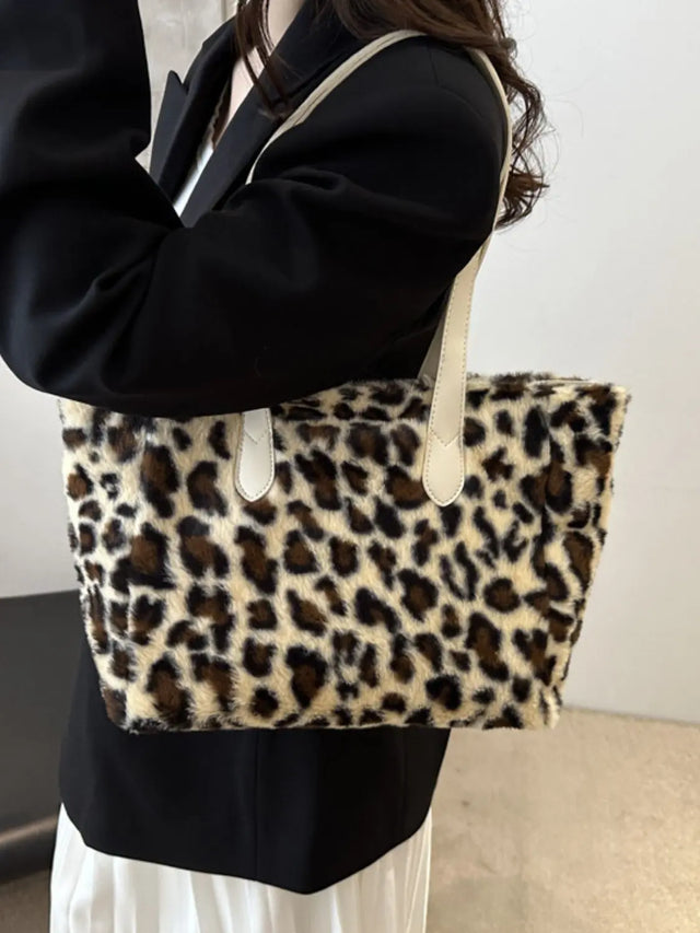 Leopard Fluff Tote Bag Trendsi Hanalas