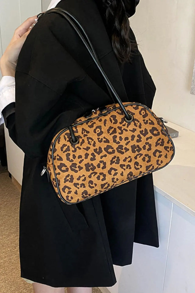 Leopard Suede Medium Shoulder Bag Trendsi Hanalas