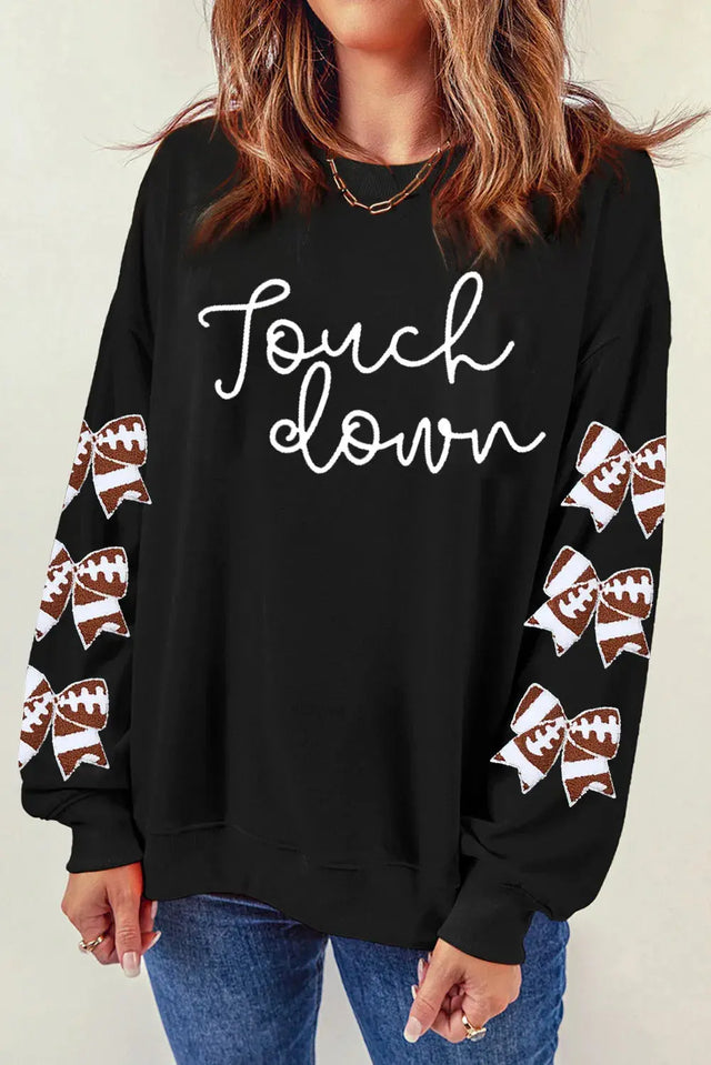 Letter Graphic Bow Long Sleeve Sweatshirt Trendsi Hanalas