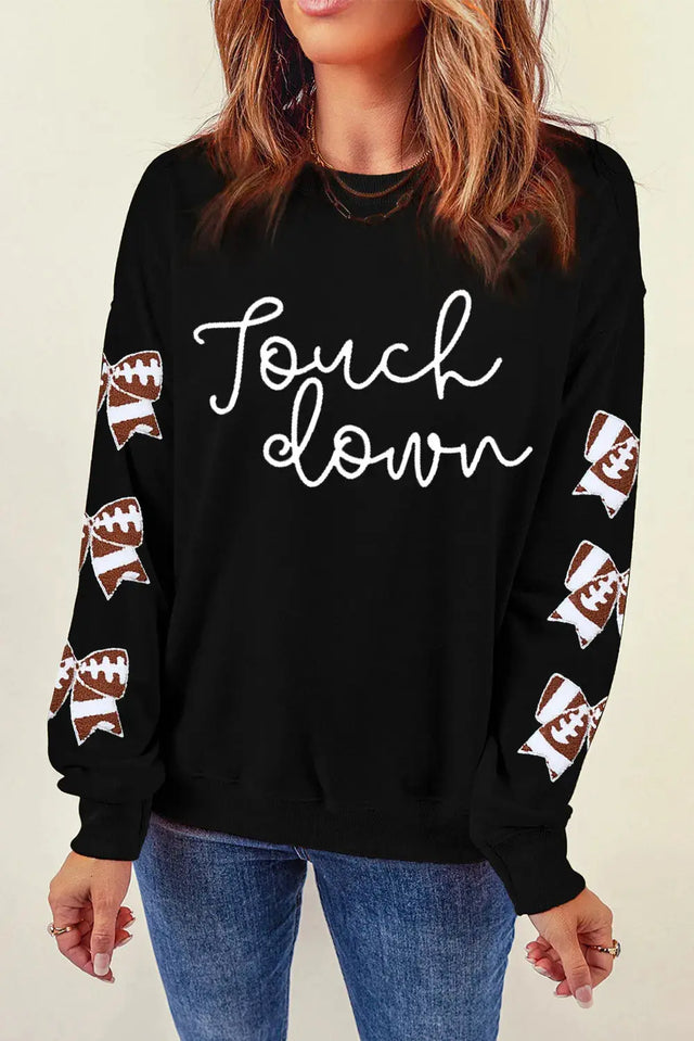 Letter Graphic Bow Long Sleeve Sweatshirt Trendsi Hanalas