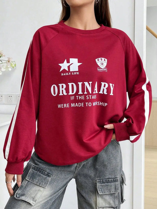 Letter Graphic Round Neck Long Sleeve Sweatshirt Trendsi Hanalas