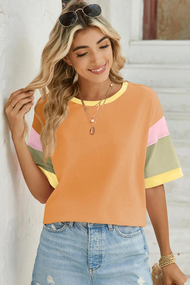 Lovelet Color Block Round Neck Half Sleeve T-Shirt Trendsi Hanalas