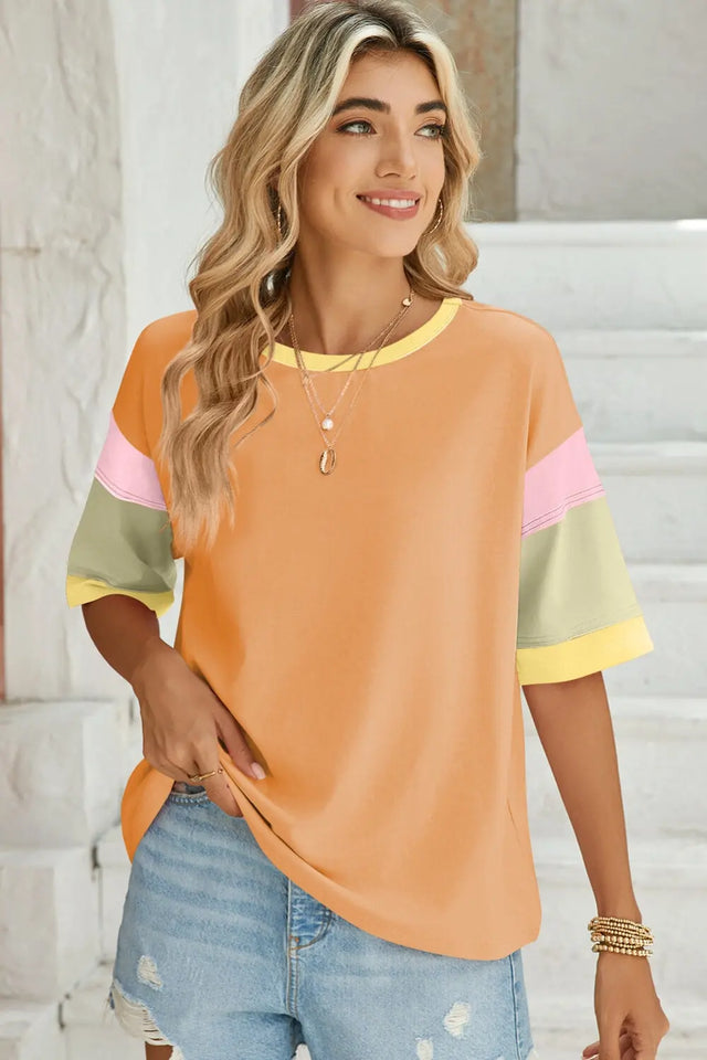 Lovelet Color Block Round Neck Half Sleeve T-Shirt Trendsi Hanalas