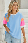 Lovelet Color Block Round Neck Half Sleeve T-Shirt Trendsi Hanalas