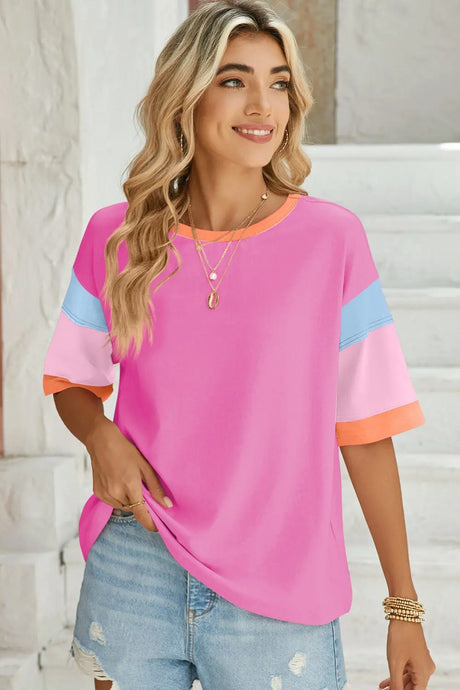 Lovelet Color Block Round Neck Half Sleeve T-Shirt Trendsi Hanalas