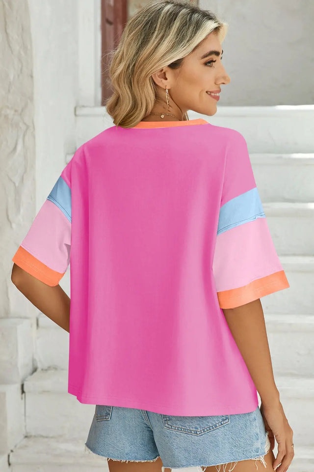 Lovelet Color Block Round Neck Half Sleeve T-Shirt Trendsi Hanalas