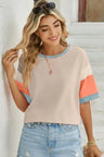 Lovelet Color Block Round Neck Half Sleeve T-Shirt Trendsi Hanalas