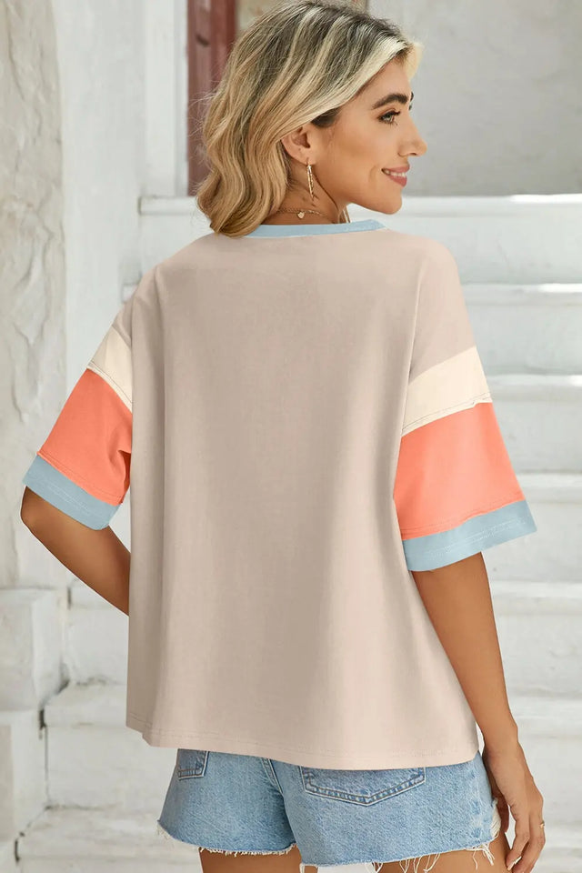 Lovelet Color Block Round Neck Half Sleeve T-Shirt Trendsi Hanalas