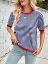 Lovelet Striped Contrast Round Neck Half Sleeve Knit Top Trendsi Hanalas