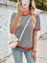 Lovelet Striped Contrast Round Neck Half Sleeve Knit Top Trendsi Hanalas