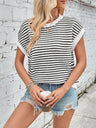 Lovelet Striped Round Neck Cap Sleeve Sweater Trendsi Hanalas