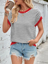 Lovelet Striped Round Neck Cap Sleeve Sweater Trendsi Hanalas