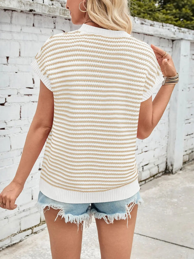 Lovelet Striped Round Neck Cap Sleeve Sweater Trendsi Hanalas