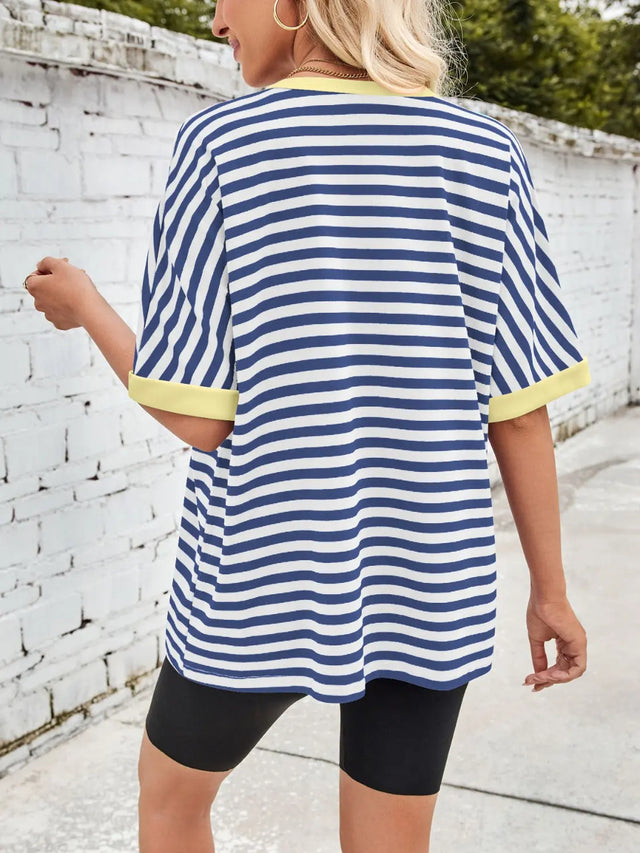 Lovelet Striped Round Neck Half Sleeve T-Shirt Trendsi Hanalas