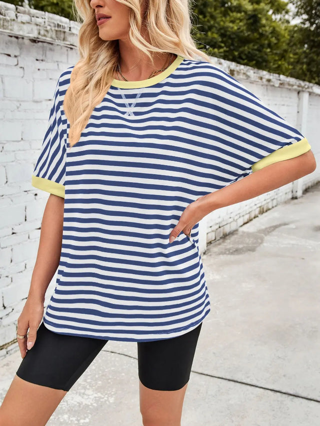 Lovelet Striped Round Neck Half Sleeve T-Shirt Trendsi Hanalas