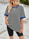 Lovelet Striped Round Neck Half Sleeve T-Shirt Trendsi Hanalas