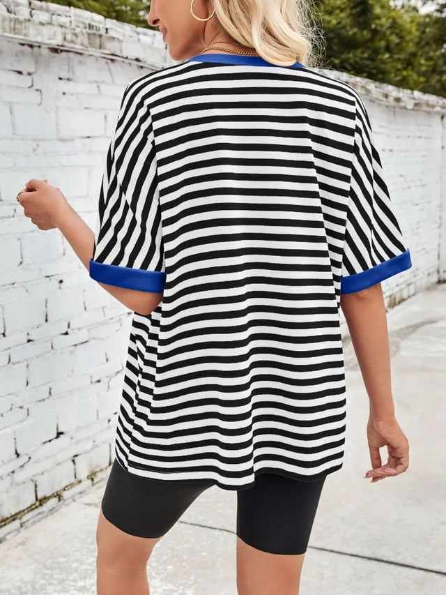 Lovelet Striped Round Neck Half Sleeve T-Shirt Trendsi Hanalas