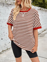 Lovelet Striped Round Neck Half Sleeve T-Shirt Trendsi Hanalas