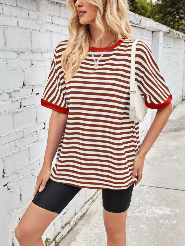 Lovelet Striped Round Neck Half Sleeve T-Shirt Trendsi Hanalas