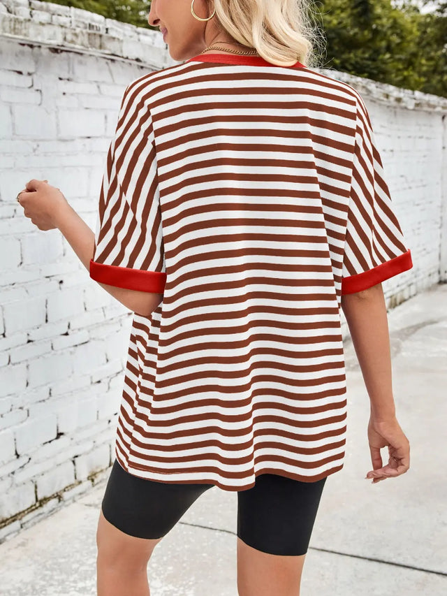 Lovelet Striped Round Neck Half Sleeve T-Shirt Trendsi Hanalas