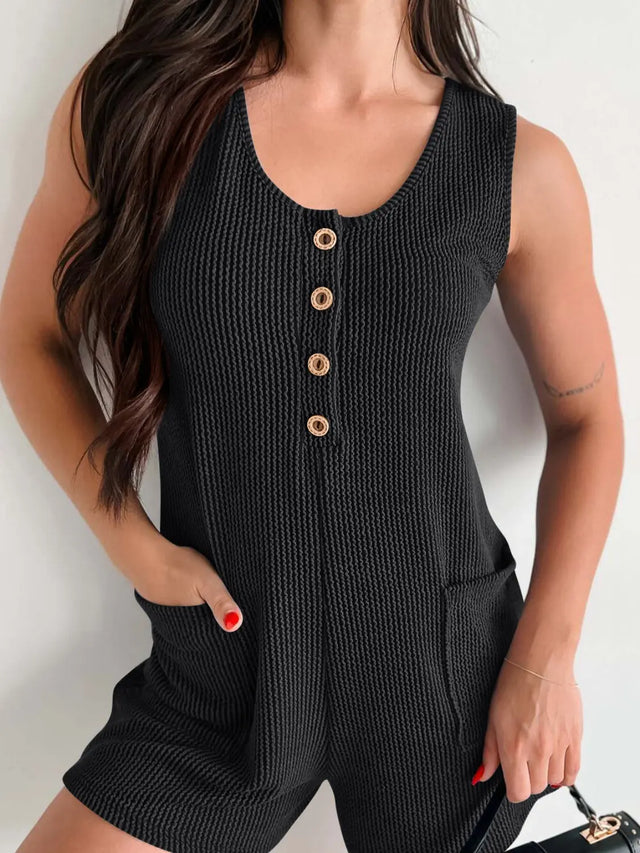 Lovelet Texture Wide Strap Romper with Pockets Trendsi Hanalas