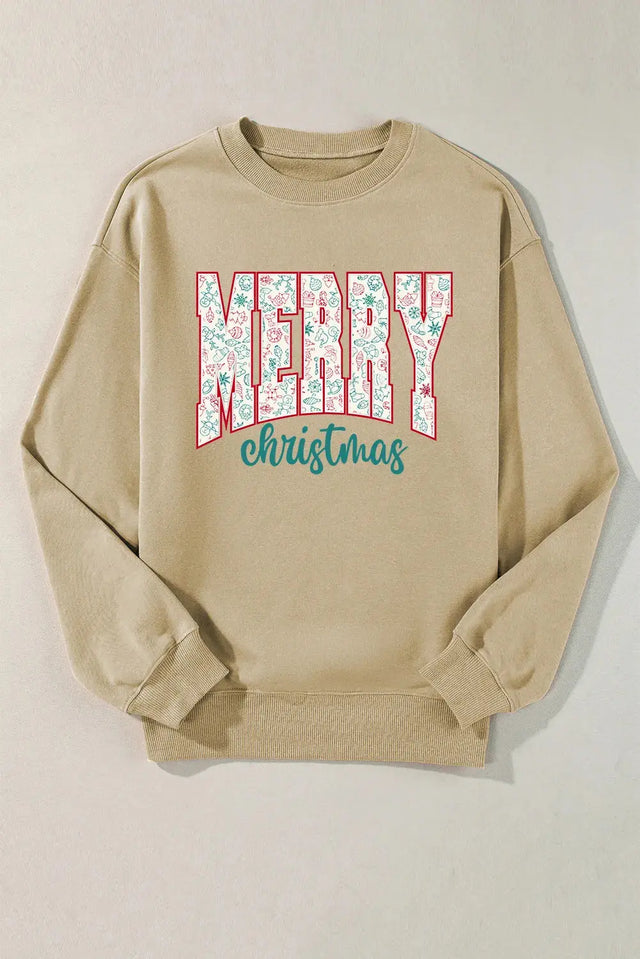 MERRY CHRISTMAS Round Neck Long Sleeve Sweatshirt Trendsi Hanalas