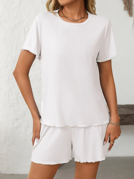 Mandy Round Neck Short Sleeve Top and Shorts Set | Hanalas